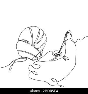 Mädchen in einer Schutzmaske, Profilporträt in einer Zeile gezeichnet. Vektorgrafiken für isolierte Lagerbestände Stock Vektor