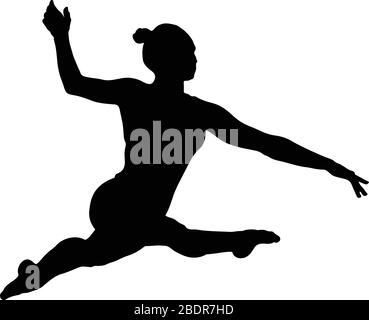 Frau Turnerin Split Sprung in der Gymnastik. Schwarze Silhouette Stock Vektor