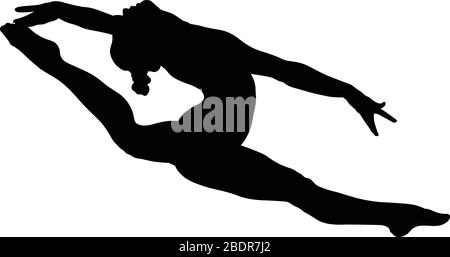 Mädchen Turner Split in Jump-Gymnastik. Schwarze Silhouette Stock Vektor