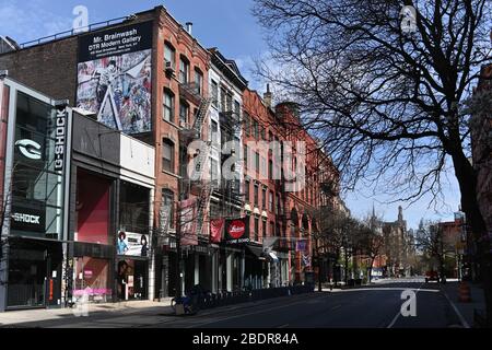 Blick auf die leeren Straßen in Soho, New York, inmitten des Coronavirus (COVID-19). New York, USA - 07. April 2020 Stockfoto