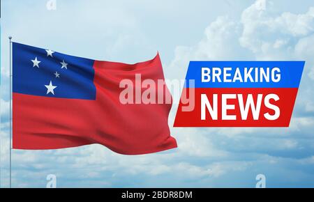 Aktuelle Nachrichten. Weltnachrichten mit Backgorund schwenkenden Nationalflaggen Samoas. 3D-Abbildung. Stockfoto