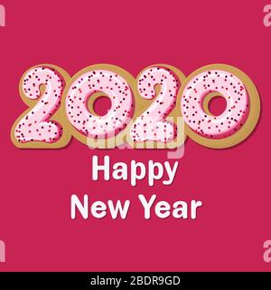 Vector Tasty Greeting Card Happy New Donut 2020!. Stock Vektor