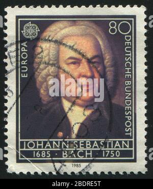 DEUTSCHLAND - UM 1985: Briefmarke gedruckt von Deutschland, zeigt Porträt Georg Friedrich Händel, um 1985. Stockfoto