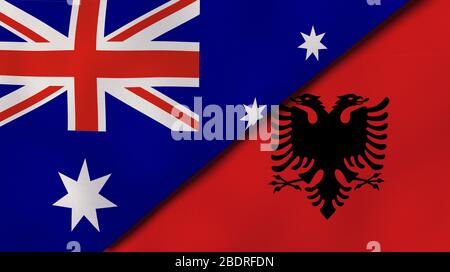 Zwei Staaten Flaggen von Australien und Albanien. Qualitativ hochwertiger Hintergrund. 3d-Darstellung Stockfoto