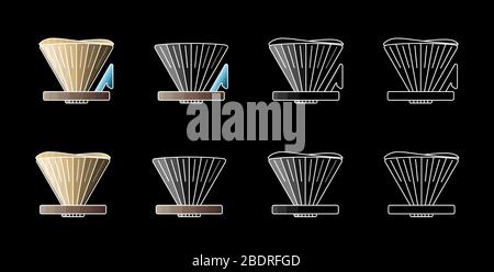 Andere Kaffeemaschine übergießen. V-Vektor für Kaffeekegel auf schwarzem Hintergrund. Stock Vektor