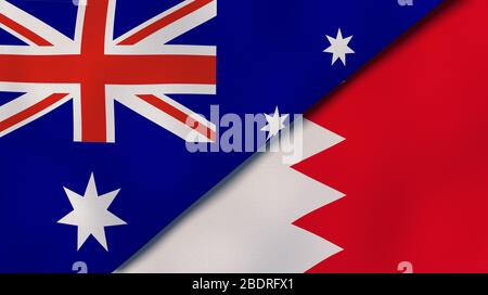 Zwei Staatsflaggen von Australien und Bahrain. Qualitativ hochwertiger Hintergrund. 3d-Darstellung Stockfoto