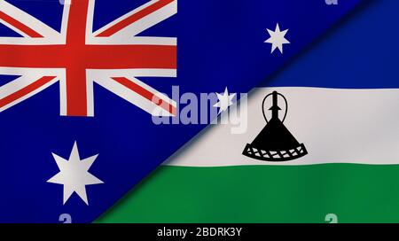 Zwei Staaten Flaggen von Australien und Lesotho. Qualitativ hochwertiger Hintergrund. 3d-Darstellung Stockfoto