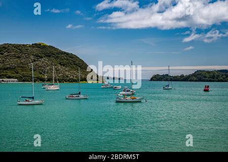 Boote an der Parekura Bay, Bay of Islands Area, Northland Region, North Island, Neuseeland Stockfoto