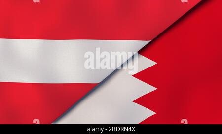 Zwei Staatsflaggen von Österreich und Bahrain. Qualitativ hochwertiger Hintergrund. 3d-Darstellung Stockfoto