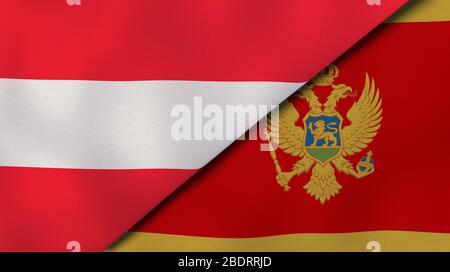 Zwei Staatsflaggen von Österreich und Montenegro. Qualitativ hochwertiger Hintergrund. 3d-Darstellung Stockfoto