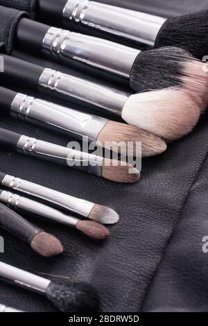 Verschiedene Größen der Make-up Pinsel im Etui Stockfoto