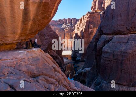 Guelta d'Archei Wasserloch in der Nähe von Oasis, Ennedi Plateau, Tschad, Afrika Stockfoto