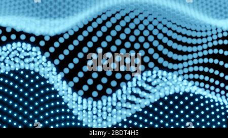 3D-Darstellung von Lichtern, die weiche wellige Linien in Blau bilden Stockfoto
