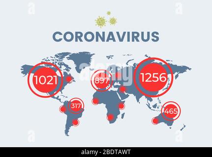 Epidemie von Covid-19 verbreitete sich über das weltweite Flat Banner-Konzept. Länder, die mit Virus-Vektor-Infografik mit Textraum infiziert sind. Quarantäne, stoppen Sie Coronavirus Outbreak Poster Design. Stock Vektor