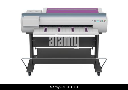 Plotter, großformatiger Tintenstrahldrucker. 3D-Rendering auf weißem Hintergrund isoliert Stockfoto