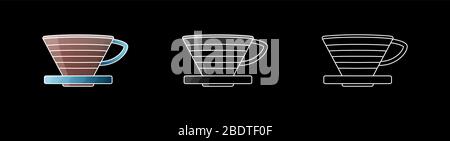 Das Symbol für den Tropfenabtropfer der Kaffeemaschine übergießen. Vektorgrafiken. Weiße Linie auf schwarzem Hintergrund Stock Vektor