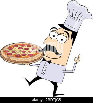 Koch/Koch, der Pizza hält - Vektorgrafiken Stock Vektor