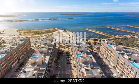 Luftbild Olhao, Algarve, Portugal. Stockfoto