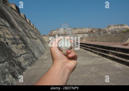 Kompass Nahaufnahme der Burg der Verteidigung Stockfoto