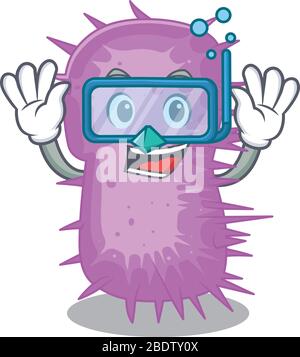 Acinetobacter baumannii Maskottchen Design Konzept trägt Taucherbrille Stock Vektor