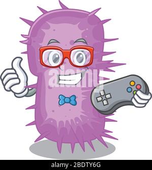 Maskottchen Design Konzept von acinetobacter baumannii Gamer mit Controller Stock Vektor