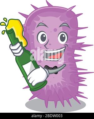 Maskottchen Charakter Design von acinetobacter baumannii mit einer Flasche Bier Jubel sagen Stock Vektor