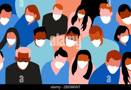 Gruppe von Menschen bunte Komposition in weißen medizinischen Gesichtsmaske.Konzept der covid-19 Vektor-Illustration. Stock Vektor