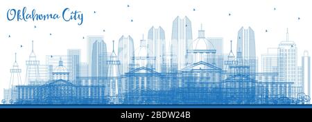 Gliederung Oklahoma City Skyline mit blauen Gebäude. Vector Illustration. Business Travel und Tourismus Konzept mit moderner Architektur. Stock Vektor