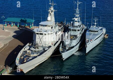 Marineschiffe, Prince George Wharf, Nassau, New Providence Island, Bahamas Stockfoto