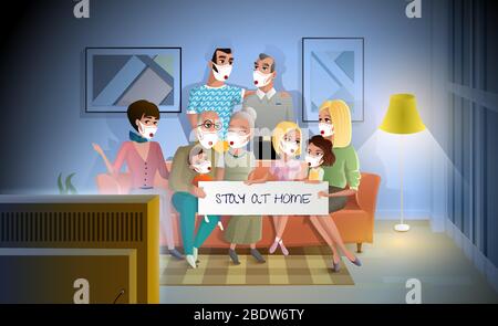 Quarantäne Familie Aufenthalt zu Hause während Pandemie Stock Vektor