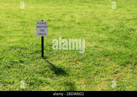 Auf einem grünen Rasenwiesenpark im Hinterhof sollte man das Schild mit dem Gras nicht sehen Stockfoto