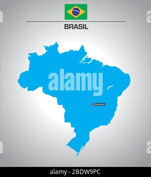 Einfache Vektor-Übersichtskarte von brasilien mit Flagge Stock Vektor