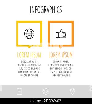 Vektor flache Infografiken mit 2 Elementen mit Pfeilen. Business-Vorlage aus zwei Teilen, Optionen, Prozessen. Konzept der modernen Gestaltung für Diagramm, Diagramm Stock Vektor