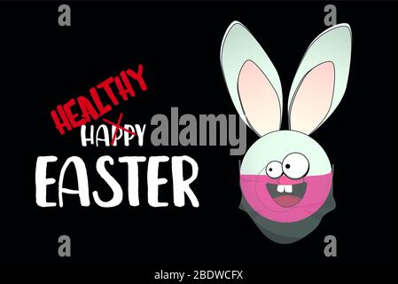 osterkarte. Frohe ostern. Kaninchen in einer medizinischen Maske. Stock Vektor