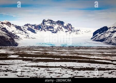 Der Svinafellsjokull Gletscher ein Auslaufgletscher des Vatnajokull, Südisland Stockfoto