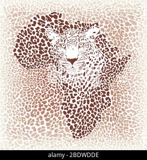 Leopard seamless pattern, vector illustration background with Africa map Stock Vektor