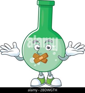 Grüne chemische Flasche Maskottchen Cartoon-Design mit ruhigen Finger Geste Stock Vektor