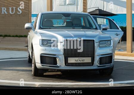 August 2019. Zhukovsky, Russland. Russischer Exekutivwagen Aurus Senat auf dem Internationalen Luftfahrt- und Raumfahrtsalon MAKS 2019. Stockfoto