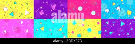 Funky 90er memphis Hintergrund. Abstrakte Hipster-Formen und funky geometrischen Mustern, 80er Jahre Pop Hintergrund Vektor-Illustration Set Stock Vektor