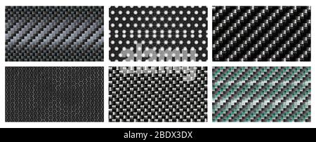 Nahtlose Kohlefaser-Textur. Schwarz metallische Fasern Muster, Sport Carbon Webart realistische Vektor Hintergrund Stock Vektor