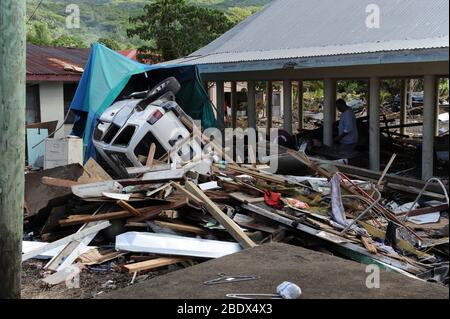 Tsunami Schaden, Amerikanisch-Samoa Stockfoto