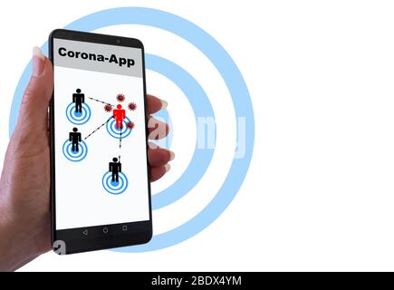 App zur Viruserkennung von Mobiltelefonen, Corona App Stockfoto