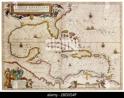 Joan Blaeu, Karibik Karte, 17. Jahrhundert Stockfoto
