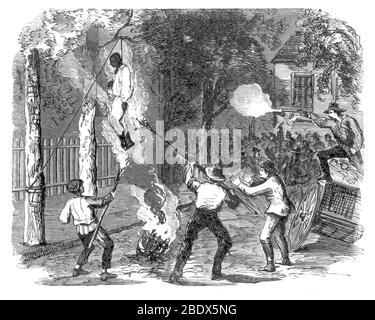 New York City Draft Riots, Lynchen und Brennen, 1863 Stockfoto