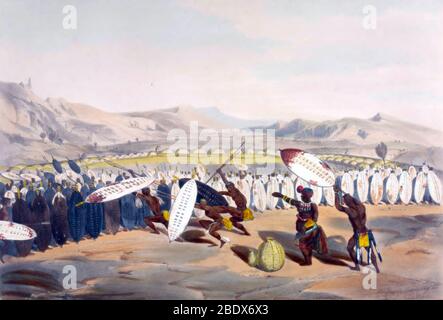 Mpande reviewt seine Truppen, 1840er Stockfoto