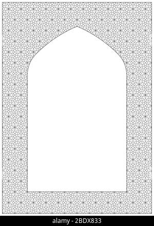 Rechteckiger Rahmen des arabischen Musters .Proportion A4.Arabic für Einladungskarte.feine Linien. Stock Vektor