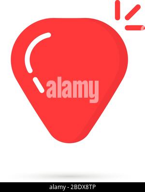 Rot einfache Gitarre Pick-Symbol mit Schatten Stock Vektor