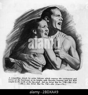 DOROTHY LAMOUR und JON HALL im HURRIKAN 1937 Regisseur JOHN FORD Roman Charles Nordhoff und James Norman Hall Spezialeffekte James Basevi The Samuel Goldwyn Company / United Artists Stockfoto