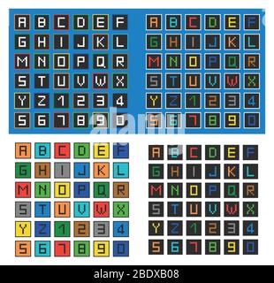 Buchstaben und Zahlen im Pixel-Alphabet. Schriftarten, Schriftvektor. Großbuchstaben. Stock Vektor