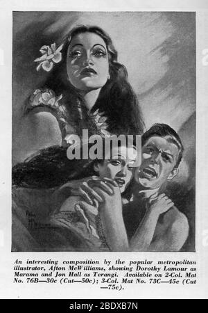 DOROTHY LAMOUR und JON HALL im HURRIKAN 1937 Regisseur JOHN FORD Roman Charles Nordhoff und James Norman Hall Spezialeffekte James Basevi The Samuel Goldwyn Company / United Artists Stockfoto